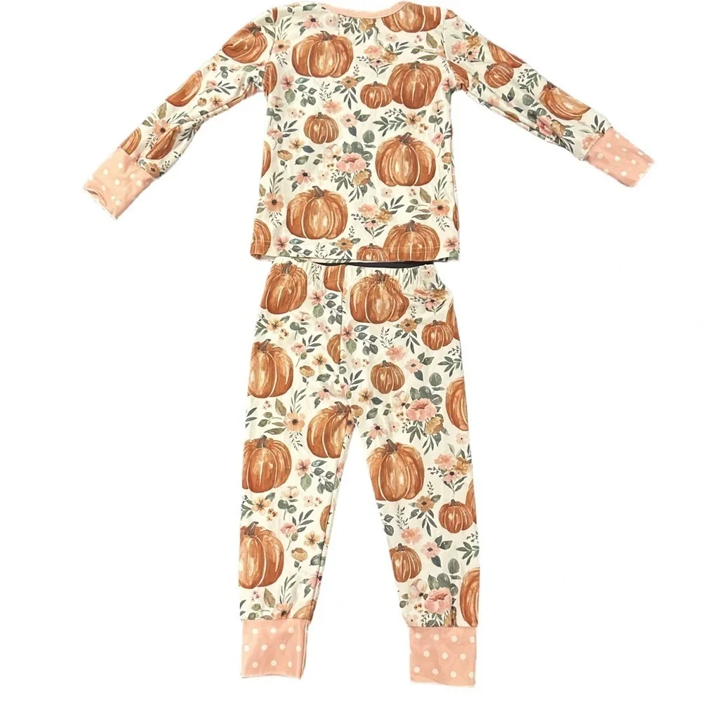 Cheeky Plum Pumpkin Print Pajama Set Cream Pink